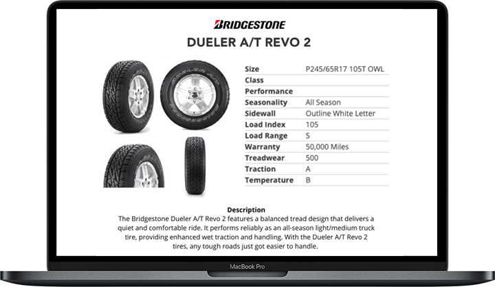 Tire images, descriptions, features and benefits.